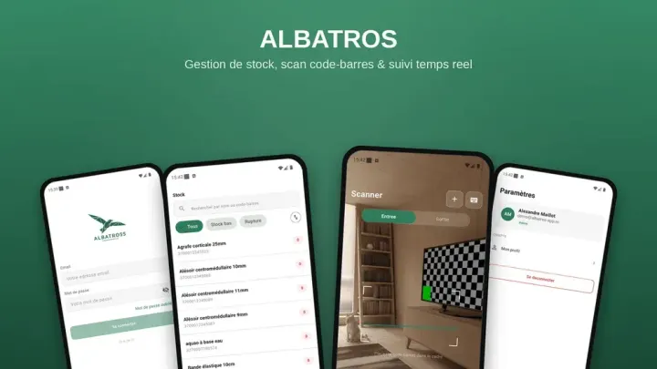 Application Albatros — L'application qui permet à un artisan de suivre son stock depuis son téléphone, sans erreurs ni ruptures.