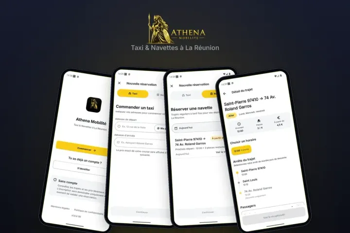 Application Athena Mobilité — L'application qui permet à une société de taxi de recevoir, répartir et suivre toutes ses courses — client, chauffeur et standard réunis.