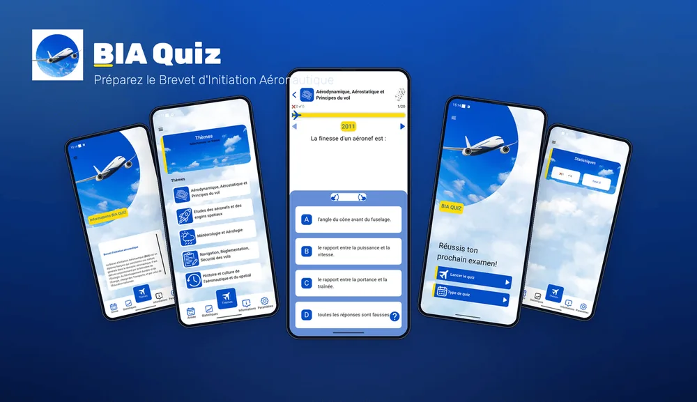 Application BIA QUIZ — App de révision du Brevet d'Initiation Aéronautique (annales 1999-2025), reprise et modernisée pour l'association COLIBRI.