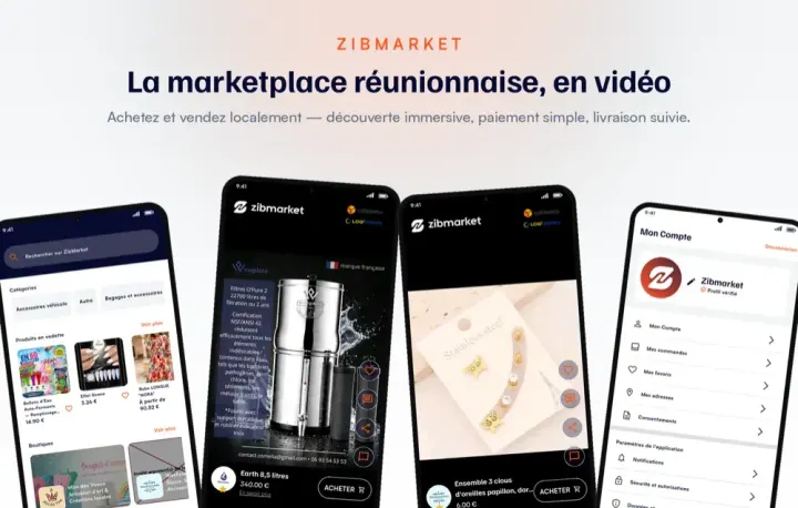 Application Zibmarket — La marketplace qui permet à un commerçant réunionnais de vendre en ligne sans créer de site ni gérer sa logistique.